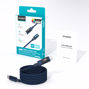 Choetech XCC-1068 PD 60 W USB-C - USB-C kaapeli näytöllä 1,2 m - sininen