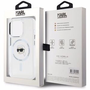 Karl Lagerfeld IML Metal Karl Head MagSafe suojakuori iPhone 15 Pro:lle - valkoinen
