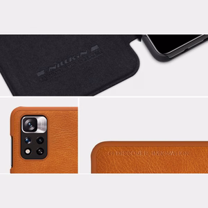 Nillkin Qin Kotelo Asia Asia Xiaomi Redmi Note 11 Pro + (Kiina) / Redmi Note 11 Pro (Kiina) / Mi11i HyperCharge Camera Protector Holster Cover Flip Case Brown