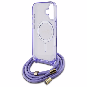 Guess Crossbody Cord Script MagSafe suojakuori iPhone 16:lle - violetti