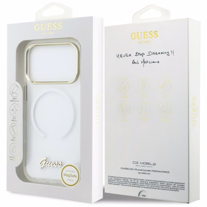 Guess IML Gradient Script Metal MagSafe Suojakuori iPhone 17 Pro:lle - Valkoinen