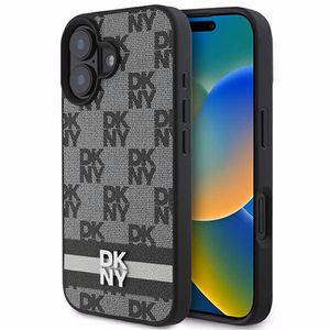 DKNY Checkered Pattern Painetut Raidat iPhone 16:lle Suojakuori - Musta