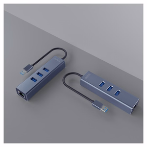 Savio AK-57 USB-A - 3x USB-A -keskitin RJ-45 Gigabit Ethernet -adapterilla, USB 3.2 Gen 1, musta/harmaa