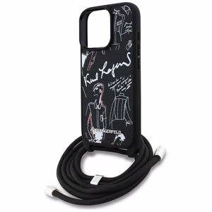 Karl Lagerfeld Suojakuori iPhone 16 Pro:lle KLHCP16LPGGRMPCK MagSafe-yhteensopiva (CRSSBY Grained PU W/ Pattern & Logo) - Musta