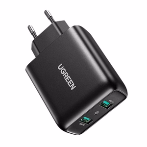 Ugreen CD161 seinälaturi, 2× USB-A, 36 W, QC3.0 – musta