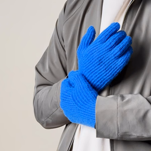 Braided telephone gloves with cutouts for fingers - blue