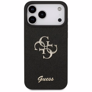 Guess PU Fixed Glitter 4G Metal Logo -kuori Apple iPhone 18 Pro Max -puhelimelle, musta