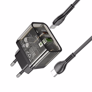 Puhelinlaturi Hoco USB A + USB C QC3.0 PD 3A 20W + kaapeli USB C - USB C N34 läpinäkyvä