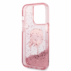Karl Lagerfeld Glitter Karl's Head suojakuori iPhone 14 Pro:lle - vaaleanpunainen