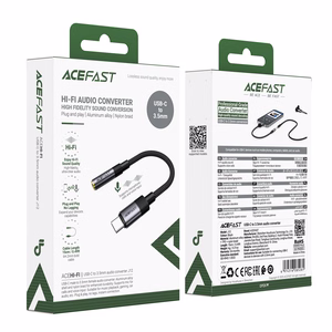 Acefast J12 USB-C 3.5mm mini jack sovitin - musta