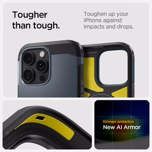 Spigen Tough Armor MagSafe Suojakuori jalustalla iPhone 16 Pro Max:lle - tummanharmaa