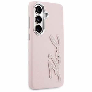 Karl Lagerfeld Grained Signature Metal Resin Logo -suojakuori Samsung Galaxy S26:lle - vaaleanpunainen