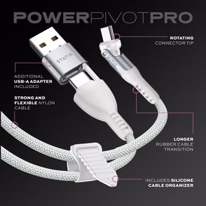 STATIK PowerPivot Pro nylon-punottu kaapeli, USB-C – USB-C, 1 m, valkoinen