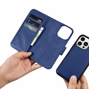 iCarer Lompakko Kotelo 2in1 Cover iPhone 14 Pro Nahka Flip Case Anti-RFID sininen (WMI14220726-BU)