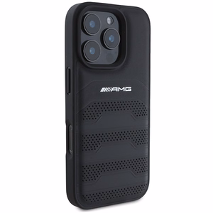 AMG Leather Debossed Lines Black Logo Suojakuori iPhone 16 Pro Max:lle - musta