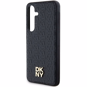 DKNY Nahkainen Pattern Metal Logo MagSafe Suojakuori Samsung Galaxy S24:lle - Musta