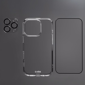 SBS set with D3O technology for iPhone 16 Pro - case + glass screen and camera protector - transparent