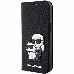 Karl Lagerfeld KLBKP14LSANKCPK iPhone 14 Pro 6.1 kirjakuori musta/musta Saffiano Karl & Choupette