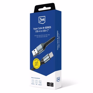 3mk Hyper Cable N-SERIES USB-A / USB-C 1m 9V/2A 18W QC 3.0 - musta
