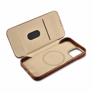 iCarer CE Öljyvaha Premium Nahka Folio Case iPhone 14 Plus magneettinen flip tapauksessa MagSafe ruskea (AKI14220707-BN)