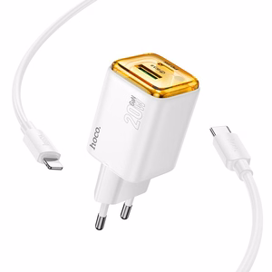 Puhelinlaturi Hoco USB A + USB C QC3.0 PD 3A 20W + kaapeli USB C - USB C N52 valkoinen