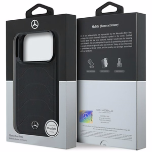 Mercedes Leather Mesh with Bow Line MagSafe -suojakuori iPhone 17 Pro Max -mallille, musta