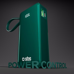 Powerbank SBS 10000 mAh 20W sisäänrakennetulla USB-C-kaapelilla ja digitaalisella näytöllä - vihreä