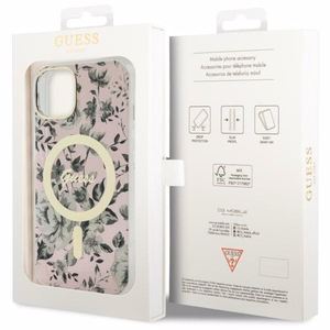 Guess Flower MagSafe case for iPhone 14 - pink
