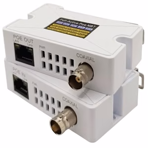 PoE 10/100 Mb/s -verkkolaajennin koaksiaalikaapelille, enintään 500 m