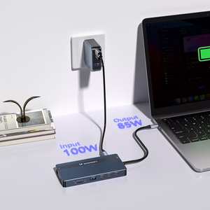 USB-C Hub 14 in 1 Wozinsky WDS03Y5S Multifunctional, Aluminum, for 3 Monitors, with 15 cm Cable - Gray