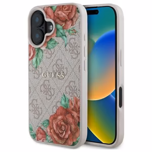 Guess GUHMP16SP4ROPEMCP iPhone 16 6.1" Vaaleanpunainen/Vaaleanpunainen Kova Suojakuori 4G Flowers Print MagSafe