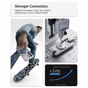 Spigen Ultra Hybrid Mag Zero One suojakuori laitteelle Samsung Galaxy S26 Ultra, MagSafe-yhteensopiva, läpinäkyvä ja valkoinen