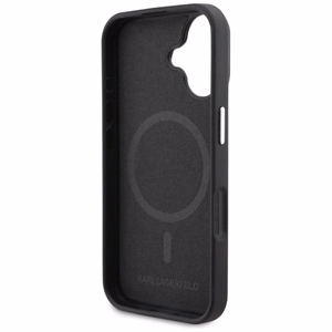 Karl Lagerfeld nimikirjain ja metallilogo MagSafe suojakuori iPhone 16 - musta