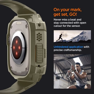 Spigen Rugged Armor Pro - Ranneke ja suojakuori Apple Watch Ultralle 49 mm (Vintage Khaki)