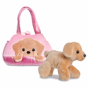 Fancy Pals PeekaBoo ympäristöystävällinen labradorinpehmolelu vaaleanpunaisessa laukussa, 20 cm