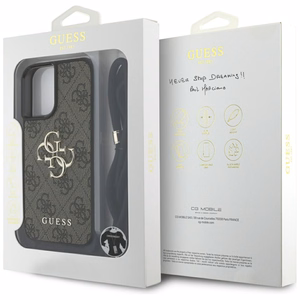 Guess 4G Big Logo Cord Strap Crossbody suojakuori iPhone 16 Plus:lle - ruskea