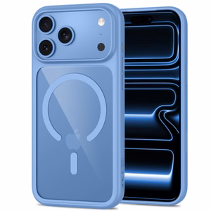 Tech-Protect MagOne CC MagSafe suojakuori ja 2 kpl karkaistuja laseja malleille iPhone 18 Pro Max / 17 Pro Max, läpinäkyvä sininen