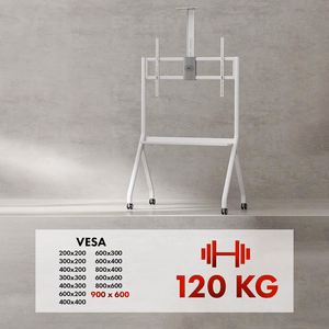 Maclean TV stand / cart, camera shelf, on casters, 55-100", max load 120kg/10kg shelf, max. VESA 900x600, white, MC-114 W