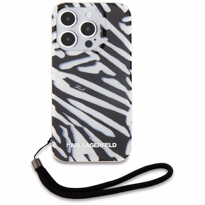 Karl Lagerfeld IML Zebra Pattern & Cord Suojakuori iPhone 15 Pro:lle - musta