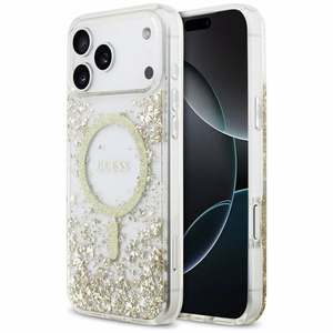 GUESS Resin Bottom Glitter MagSafe -suojakuori iPhone 17 Pro Max - kulta