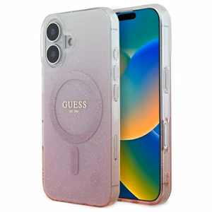 Guess IML Glitter Gradient MagSafe iPhone 16 Suojakuori - Vaaleanpunainen
