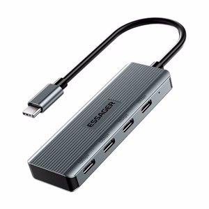 Adapter Essager "4 in 1" Grey (In: Type-C, Out: 4xUSB-C)