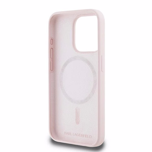 Karl Lagerfeld Silikoninen Karl & Choupette MagSafe Suojakuori iPhone 15 Prolle - vaaleanpunainen