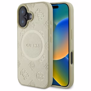 Guess Saffiano Peony Classic Logo MagSafe Suojakuori iPhone 16:lle - Kultainen
