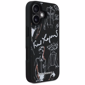 Karl Lagerfeld Grained Pattern & Logo MagSafe Case for iPhone 16 - Black