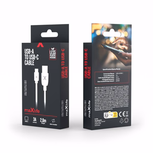 Maxlife kaapeli USB - USB-C 2,0 m 3A valkoinen