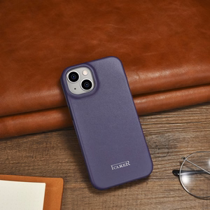 iCarer CE Premium Nahka Folio Case iPhone 14 Plus Magneettinen Flip Nahka Folio Case MagSafe Tumman violetti (WMI14220715-DP)