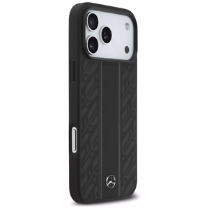Mercedes Nahkainen Laurel Leaves Stripes MagSafe Suojakuori iPhone 17 Pro Max:lle - Musta