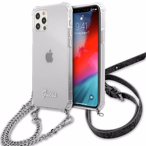 Guess GUHCP12MKC4GSSI iPhone 12/12 Pro 6.1" läpinäkyvä kovakotelo 4G Hopea ketju