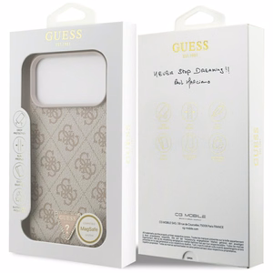 Guess Leather 4G Triangle Strass MagSafe suojakuori mallille iPhone 17 Pro Max / 18 Pro Max – vaaleanpunainen